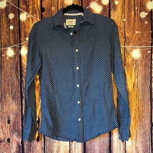 Springfield Navy Geometric Button Down Cotton/Linen Blend Shirt